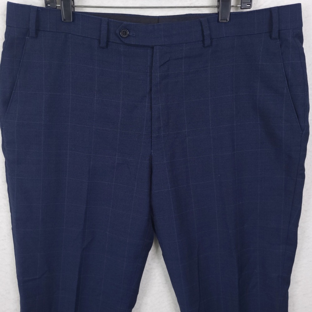 Lauren Ralph Lauren Dress Pants Mens 38x32 Navy Blue Plaid 100% Wool Trousers